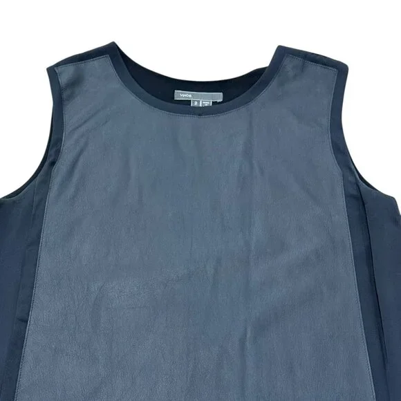 Vince Black Silk Leather Panel Sleeveless Top 2010s - Picture 4 of 6